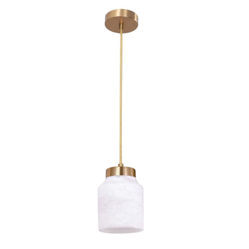 Tufo Interior Pendant Light White Jar Alabaster With Brass Highlight