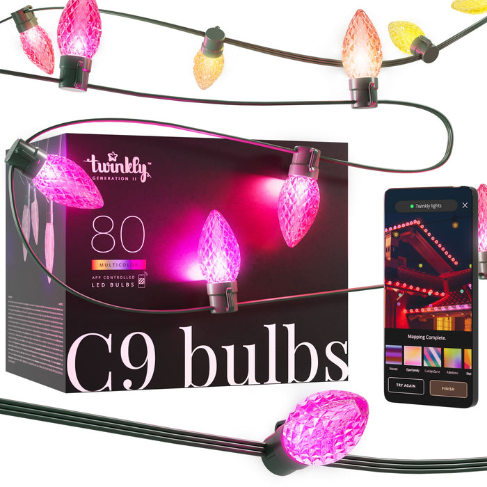 Twinkly 80 LED String Light Green Wire C9 Bulbs - RGB