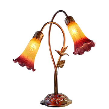 Twin Hummingbird Lily Table Lamp Orange Wine