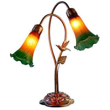 Twin Hummingbird Lily Lamp Amber Green