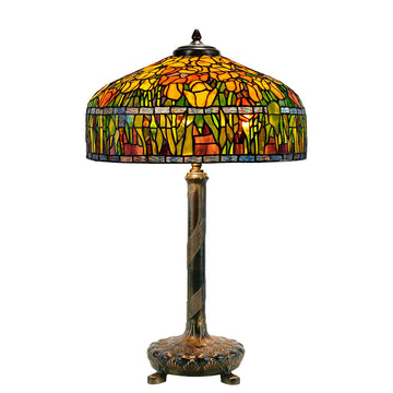 18" Reproduction Tulip Table Lamp With Metal Base Yellow