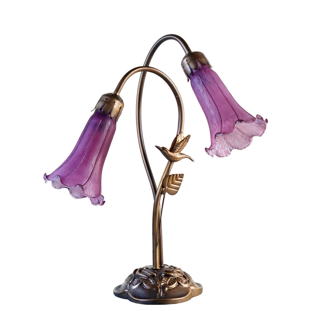 Twin Hummingbird Lily Table Lamp Purple