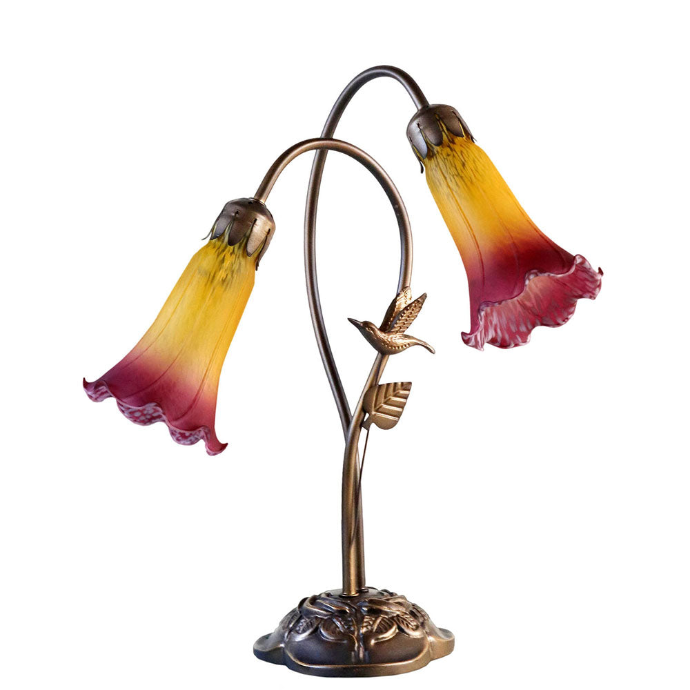 Twin Hummingbird Lily Table Lamp Orange Wine