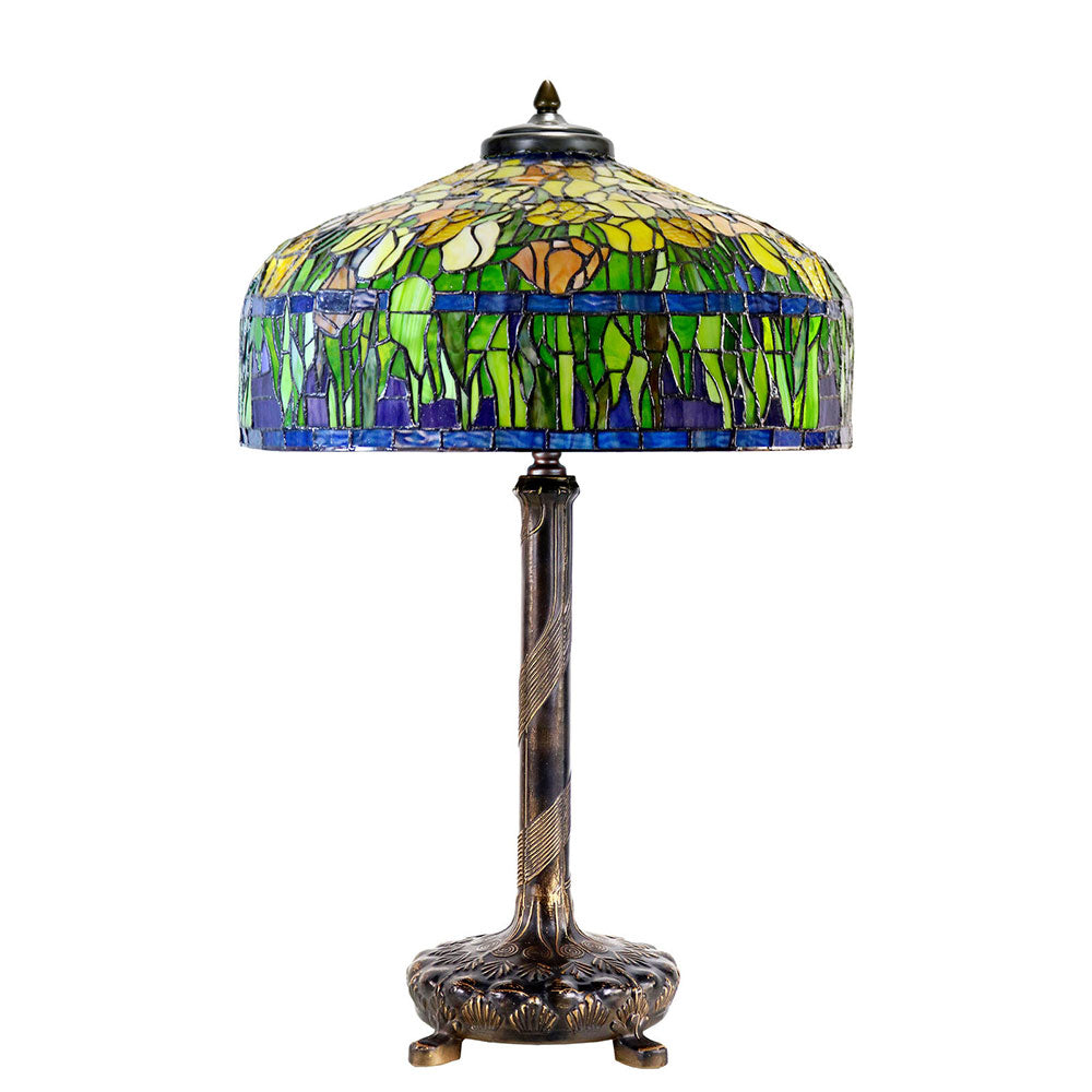 18" Reproduction Tulip Table Lamp With Metal Base Yellow