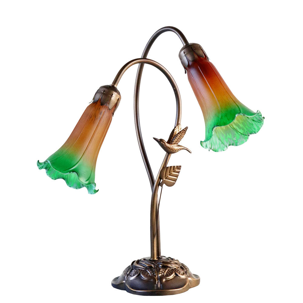 Twin Hummingbird Lily Lamp Amber Green