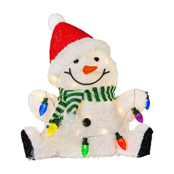 Sitting Christmas Snowman Display With Lights - 40cm