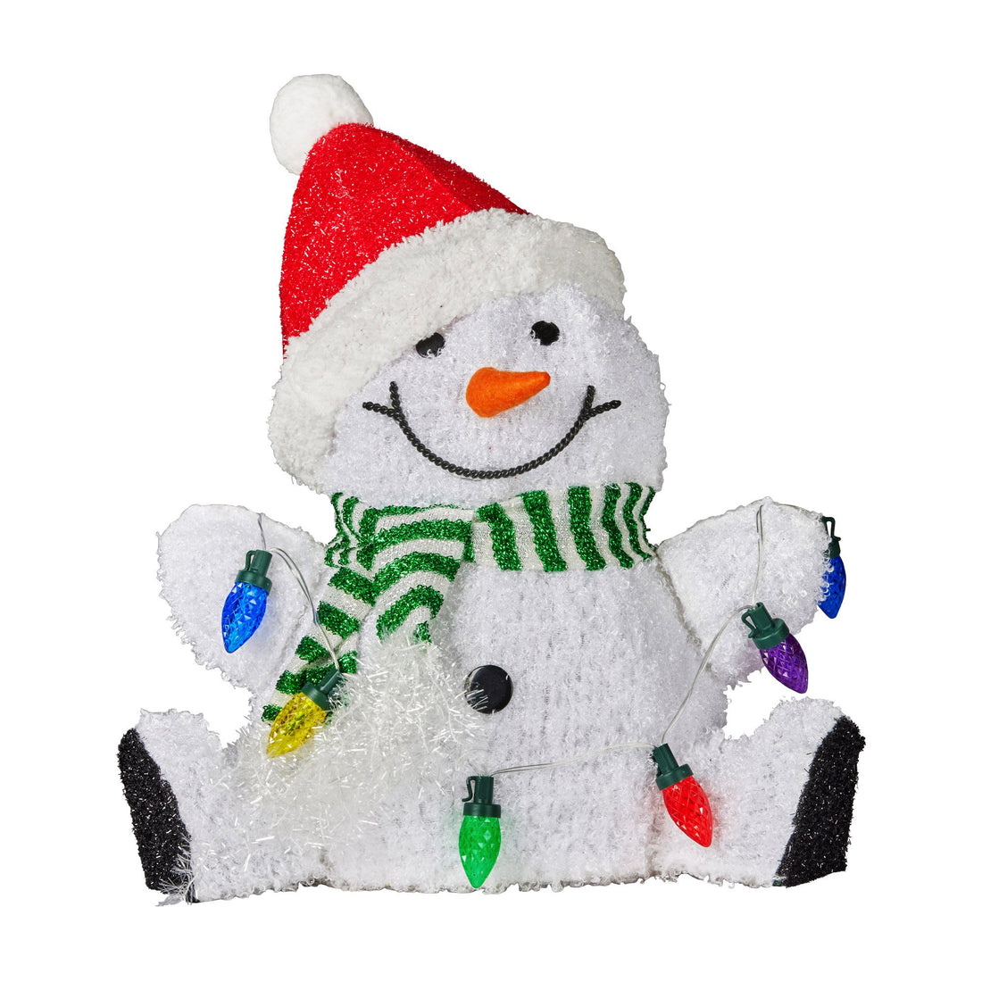Sitting Christmas Snowman Display With Lights - 40cm