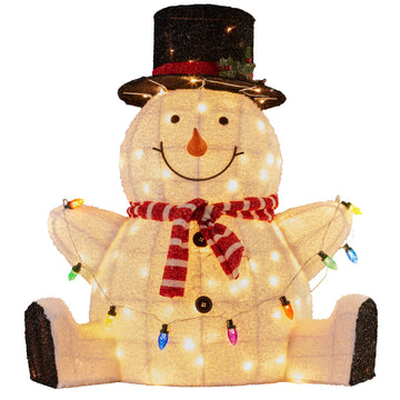 82cm Sitting Snowman Christmas Display With Lights