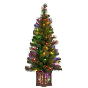 4ft Christmas Tree Glittery Gold Pine LED Multi Lights Xmas Decor