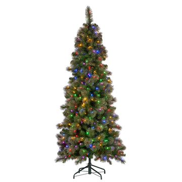 7.5ft Christmas Tree Slim Glittery Gold Pine LED Lights Xmas Decor