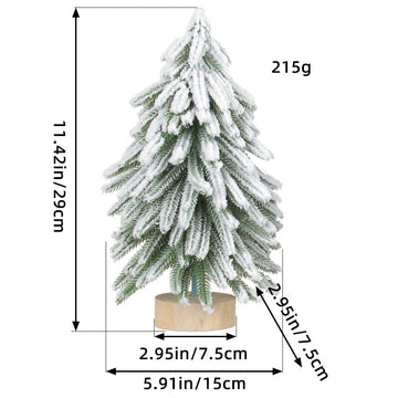 Miniature Snowy Artificial Pine Tree Decoration - 11.42 Inch Tabletop Christmas Tree With Wooden Base