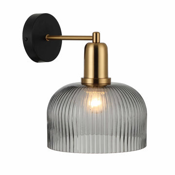 Vintaj Interior Dome Glass Wall Light with Antique Brass Highlight Smokey Black