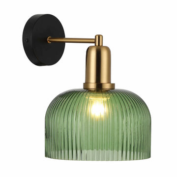 Vintaj Interior Dome Glass Wall Light with Antique Brass Highlight Green