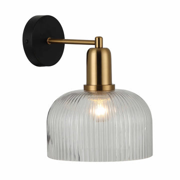 Vintaj Interior Dome Glass Wall Light with Antique Brass Highlight Clear