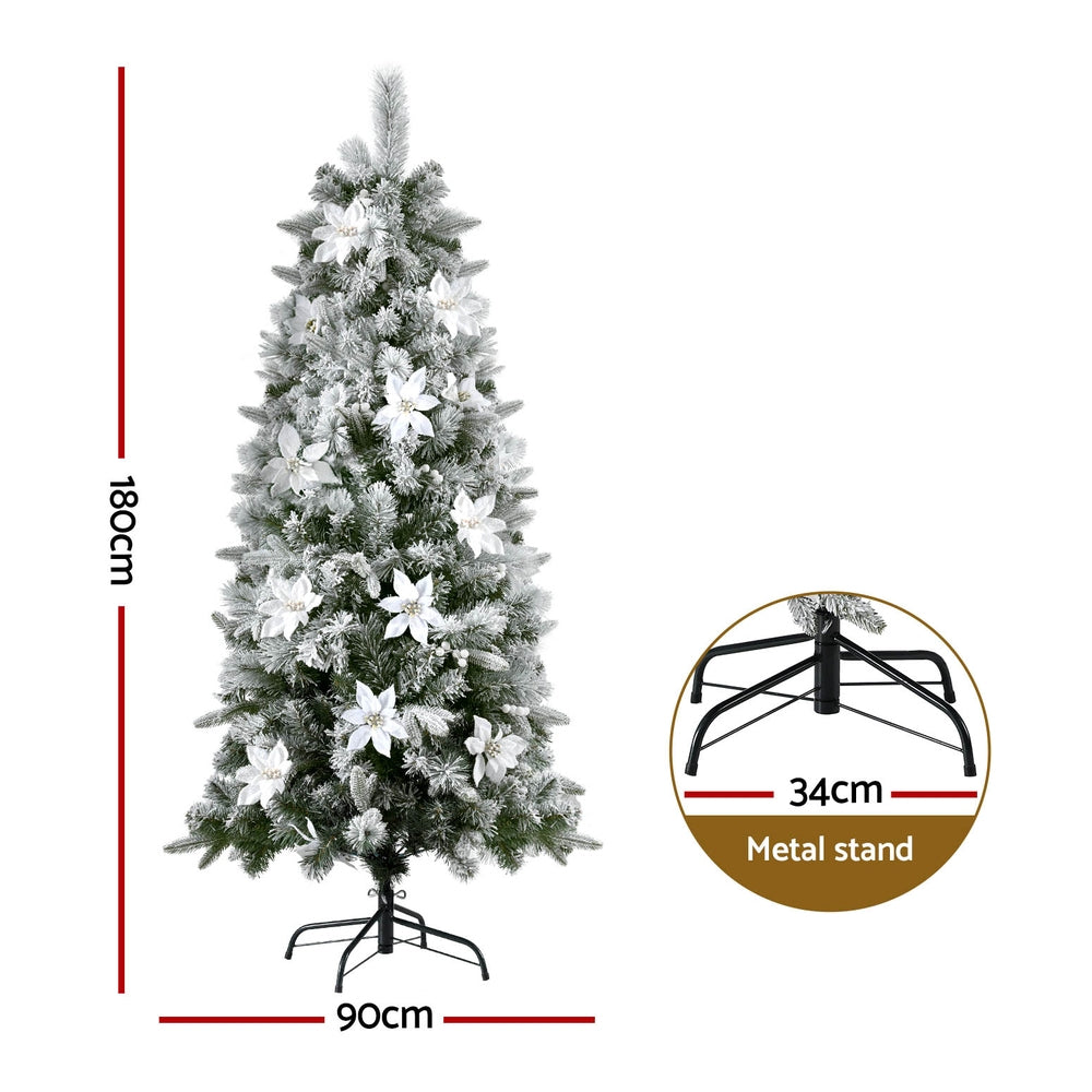 Christmas Tree 1.8m Xmas Tree Snow Flocked Flowers Decor 564 Tips