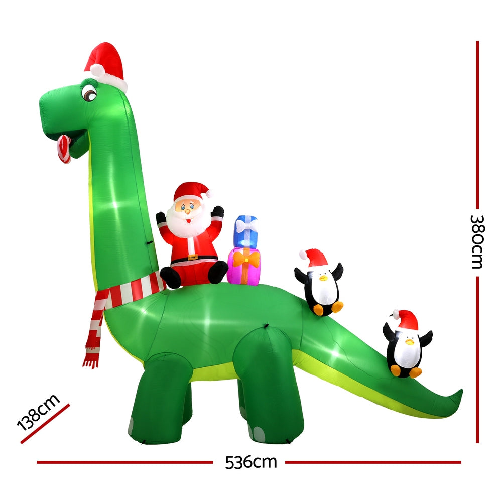 Christmas Inflatable Santa Dinosaur 3.8m Illuminated Decorations