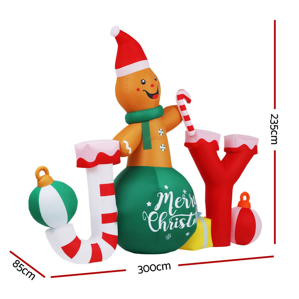 Christmas Inflatable Gingerman Joy 3m Long Outdoor Decorations Illuminated