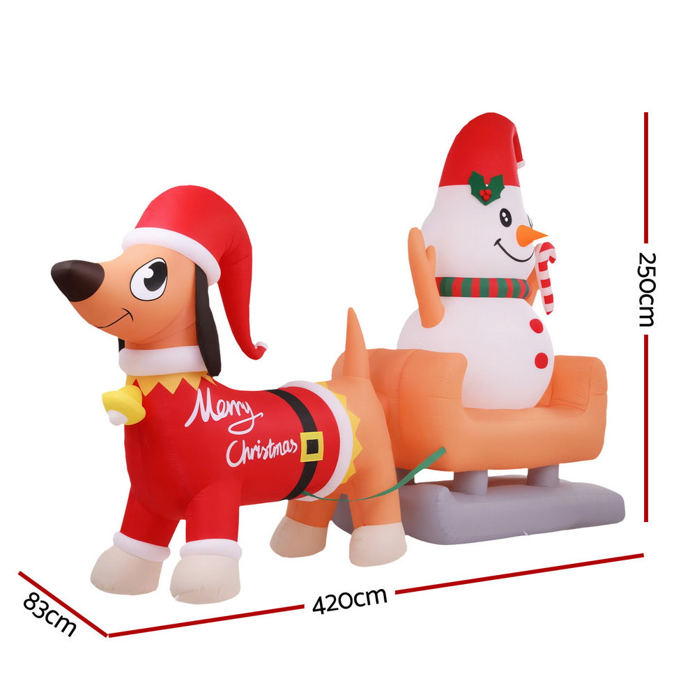 Christmas Inflatable Snowman Dog 4.2m Tall Outdoor Decorations Illuminated