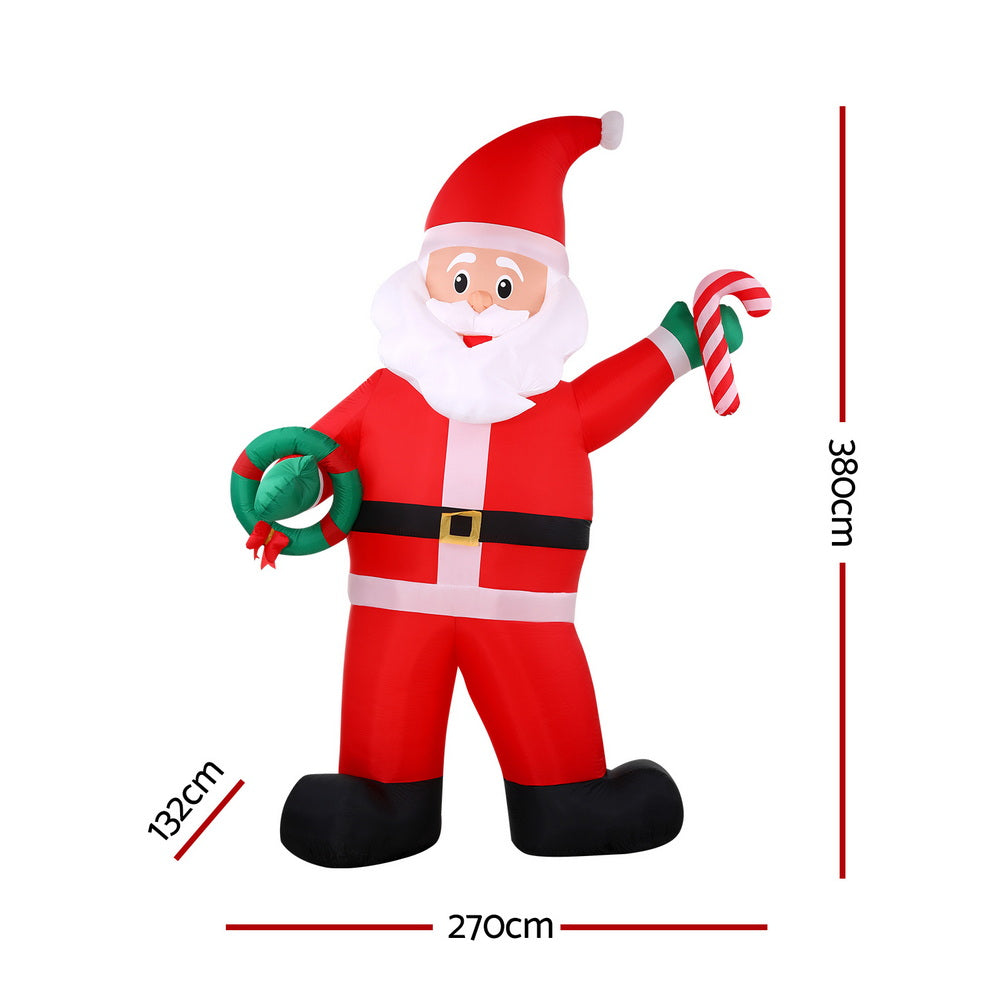 Christmas Inflatable Giant Santa 3.8m Height LED Illuminated Decorations