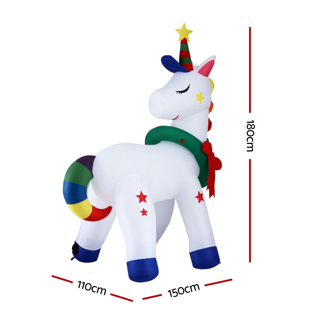 Christmas Inflatable Unicorn 1.8m Tall Outdoor Decorations Illuminated