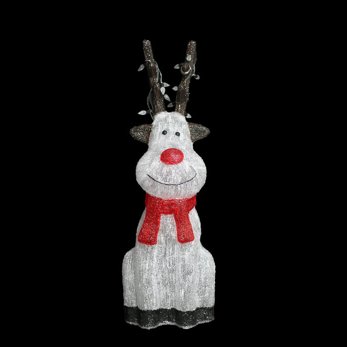 Acrylic Sitting Red Nose Reindeer with Christmas Lights - 2 Size Options