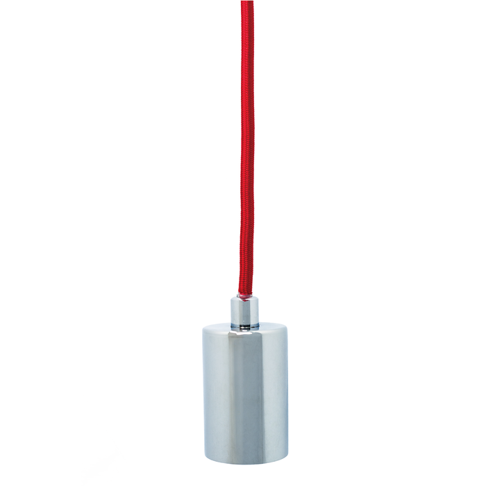Chrome Ceiling Pendant Light with Red Fabric Cable
