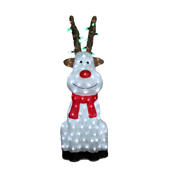 Acrylic Sitting Red Nose Reindeer with Christmas Lights - 2 Size Options