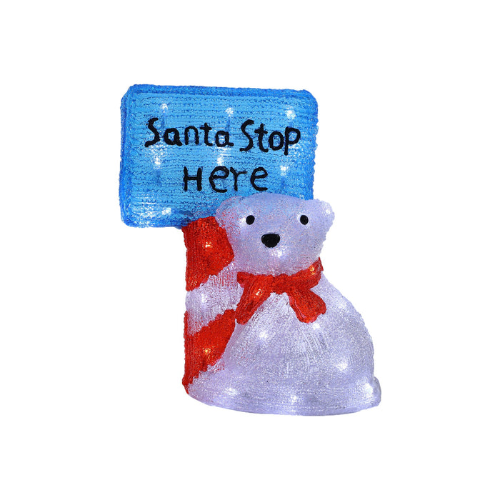 Acrylic Christmas Polar Bear with Santa Stop Here Sign - H38cm