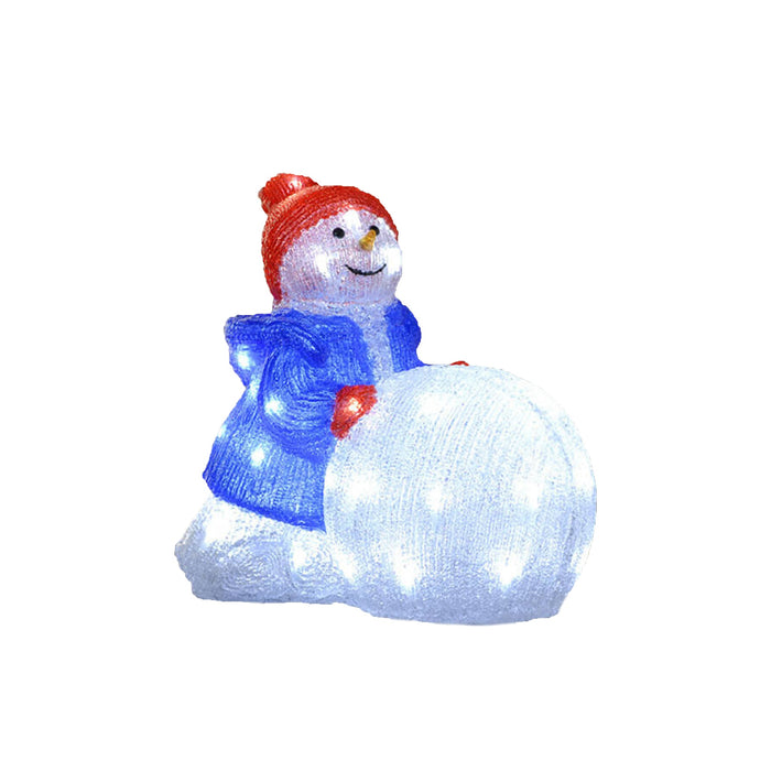 Acrylic Snowman with Large Snowball - H34cm