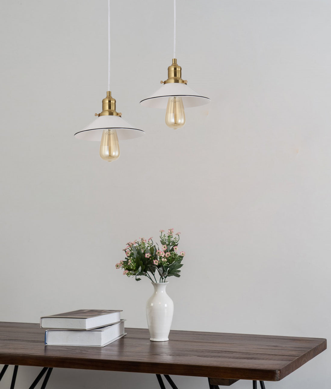 CEREMA Interior White with Antique Brass & Black Highlight Pendant Light- Coolie Small