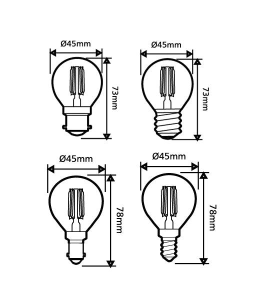 LED Filament Dimmable Globes Fancy Round E14 4W Set of 4