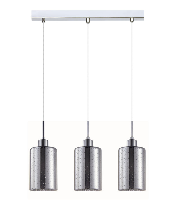 ESPEJO3 Interior Iron & Chrome Glass with Dotted Effect Oblong Pendant Light- 3 lits Straight