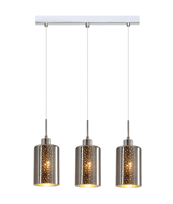 ESPEJO3 Interior Iron & Chrome Glass with Dotted Effect Oblong Pendant Light- 3 lits Straight