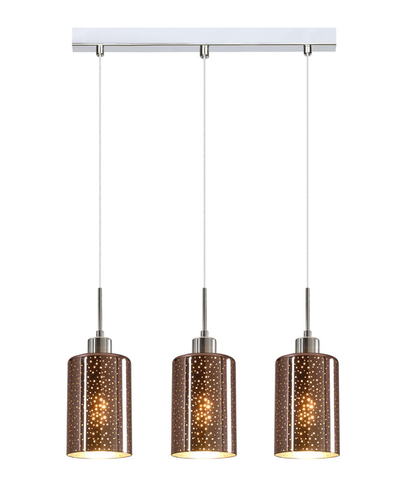 ESPEJO4 Interior Iron & Rose Gold with Dotted Effect Oblong Pendant Light- 3 lits Straight