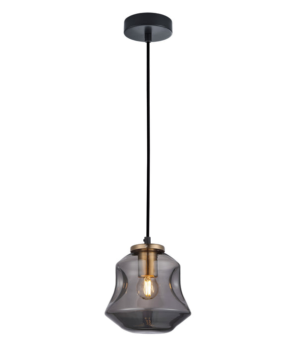 FOSSETTE Interior Dimpled Smoked/ Effect Glass Pendant Light- Angled Bell
