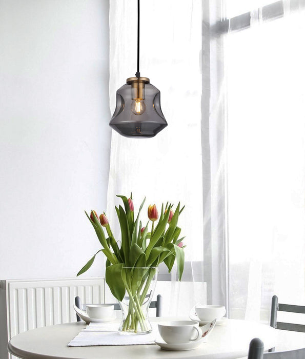 FOSSETTE Interior Dimpled Smoked/ Effect Glass Pendant Light- Angled Bell