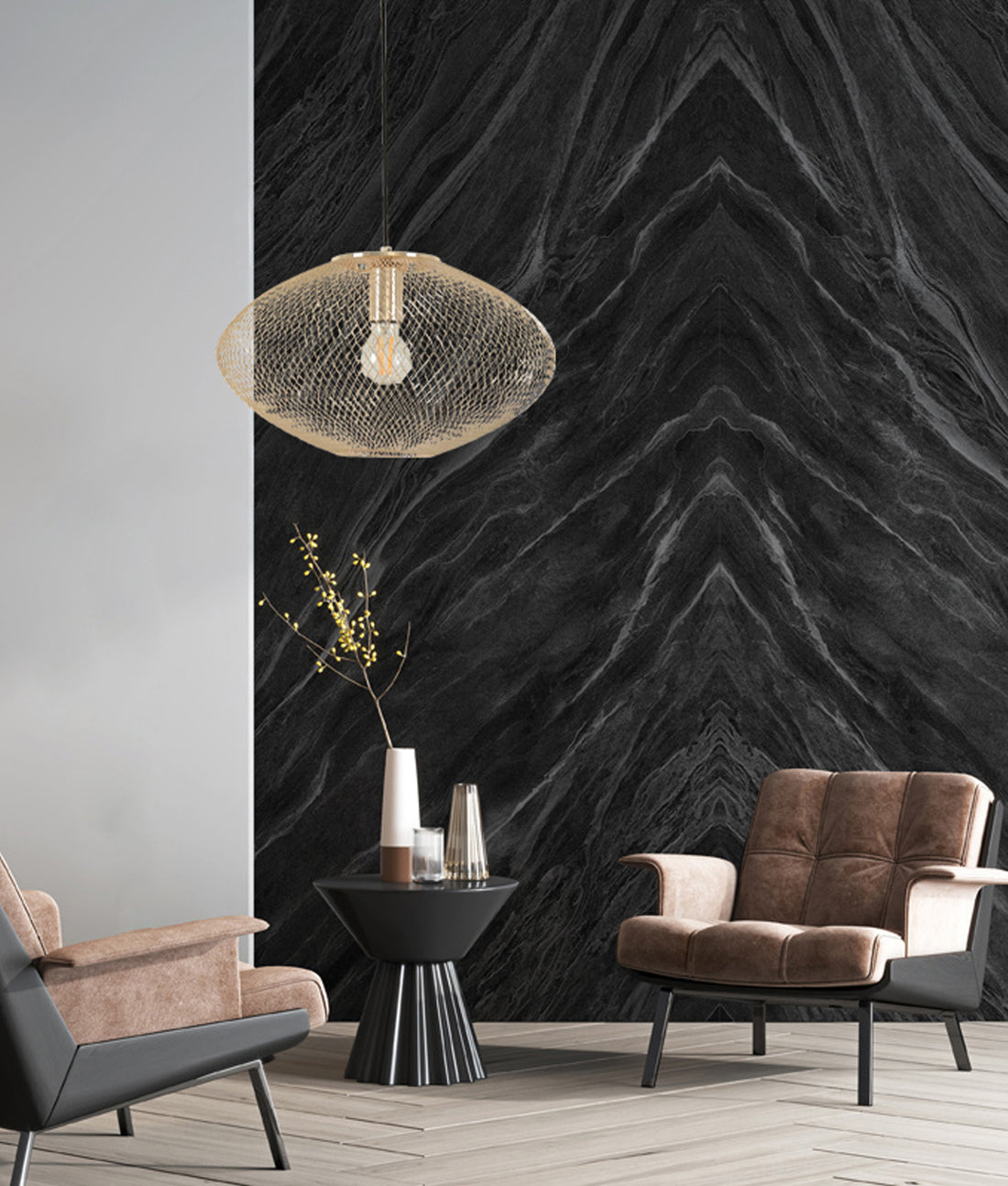 GOLPE Interior Oval Stainless Steel Pendant Light- Small Champagne Gold