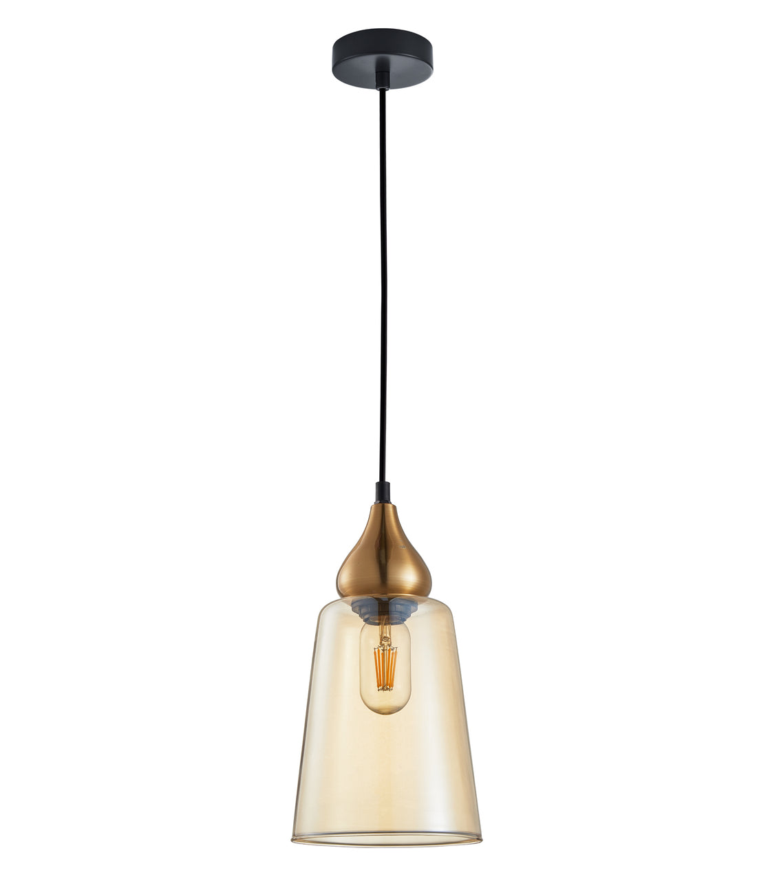 JEREZ1 Interior Bronze Amber Glass Flat Top Ellipse Pendant Light- 1 lit