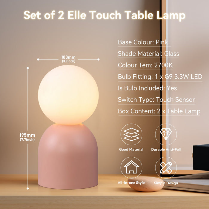 Set of 2 Elle Touch Table Lamp - Pink
