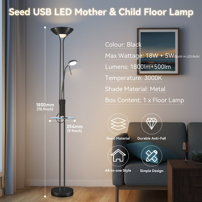 Seed USB LED Mother & Child Floor Lamp - Black