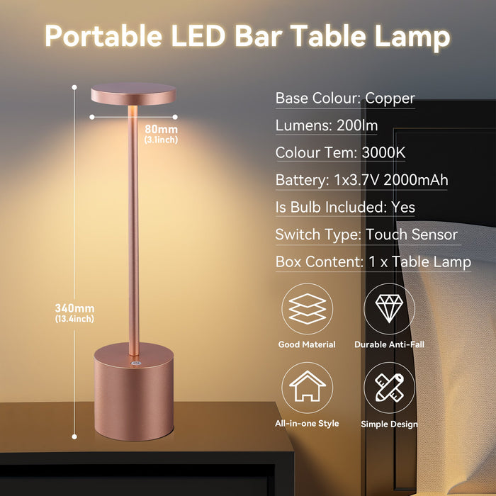 Portable LED Bar Table Lamp - Copper