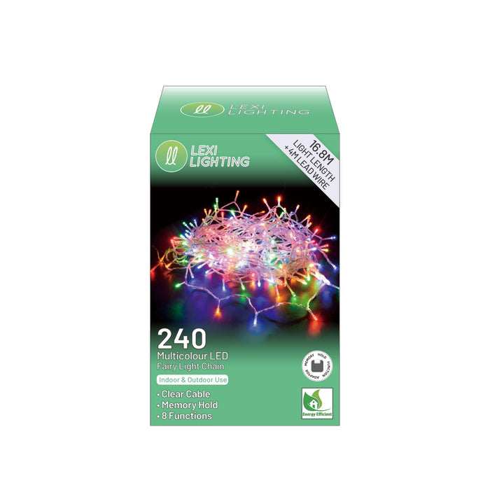 240 LED Fairy Light Chain Clear Cable - 7 Colour Options