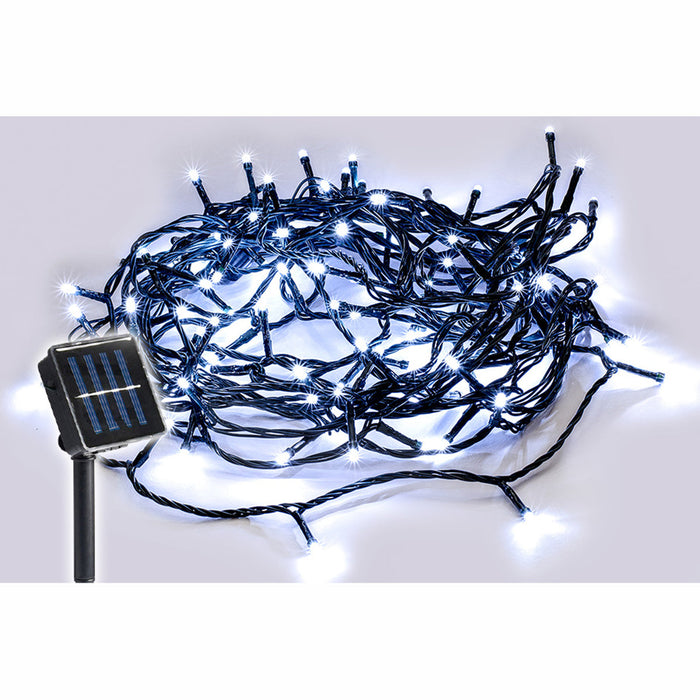 Solar 100 LED Fairy Light Chain Dark Green Cable - 4 Colour Options