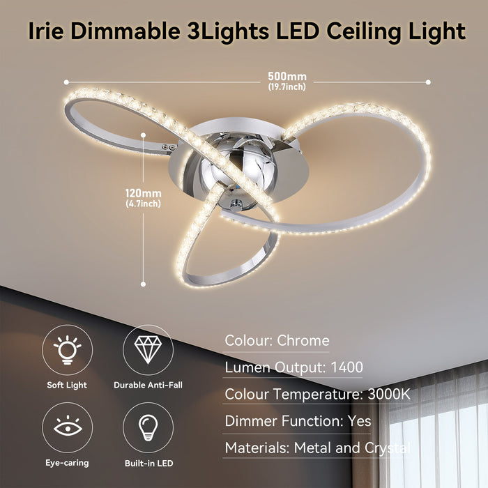 Irie Dimmable 3Lights LED Ceiling Light - Chrome