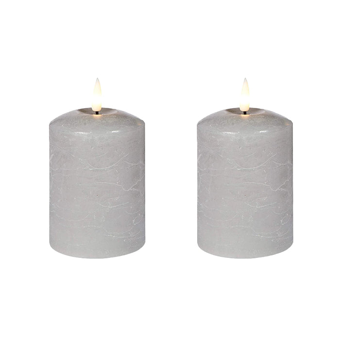 Set of 2 LED Grey Wax Pillar Candles - 3 Size Options