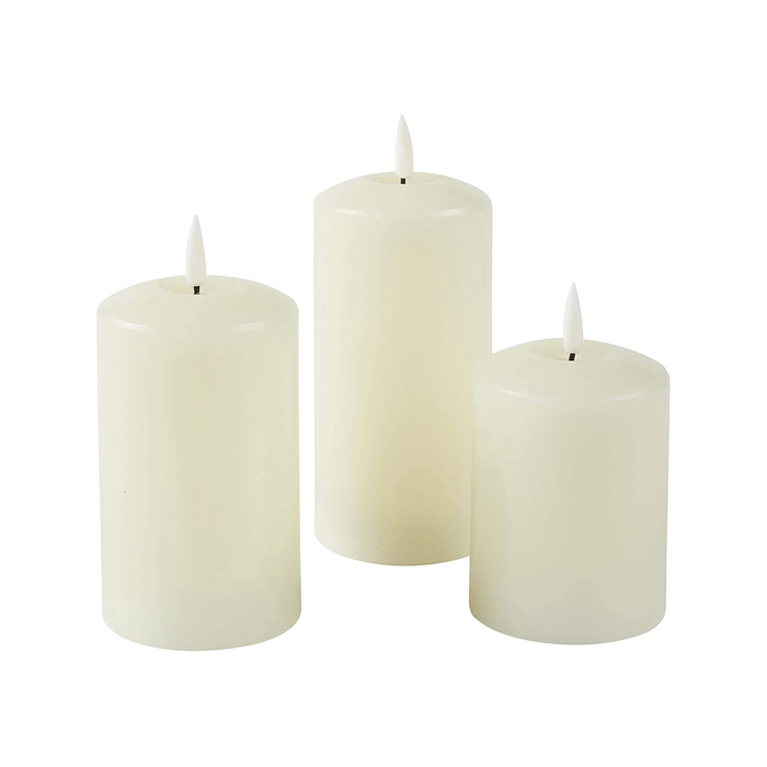 Set of 2 LED Ivory Wax Pillar Candles - 3 Size options