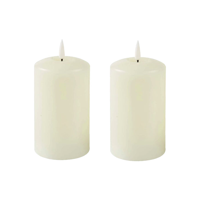 Set of 2 LED Ivory Wax Pillar Candles - 3 Size options