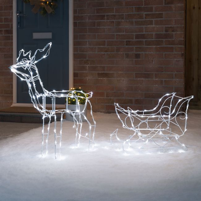 Solar Dual colour LED Reindeer and Sleigh