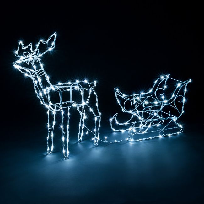 Solar Dual colour LED Reindeer and Sleigh