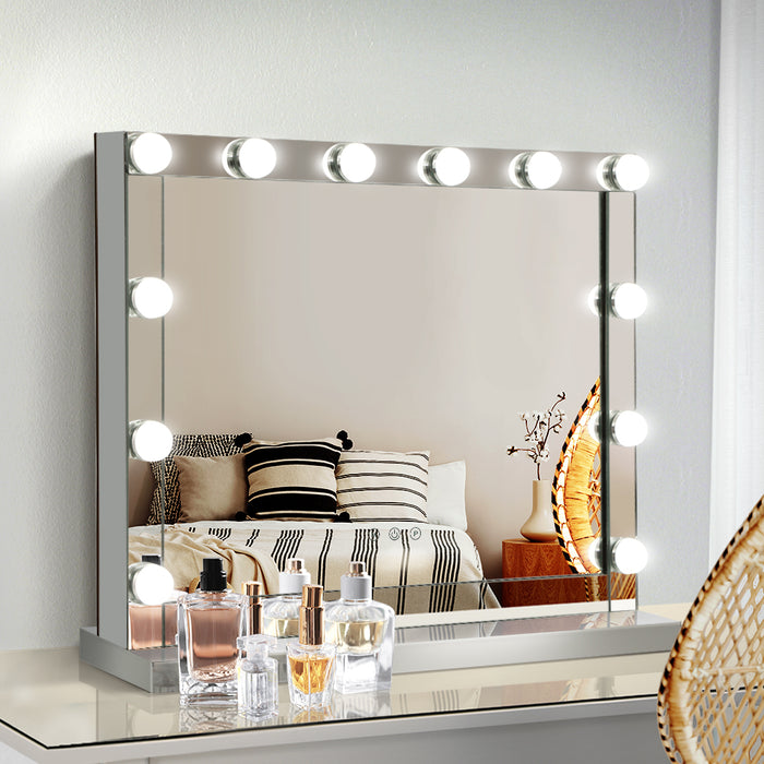 Embellir Hollywood Makeup Mirror With Light 12 LED Bulbs Vanity Lighted Silver 58cm x 46cm